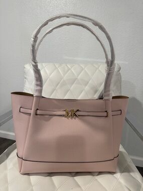 Michael Kors Blush Pink Pebbled Leather Tote with MK Logo